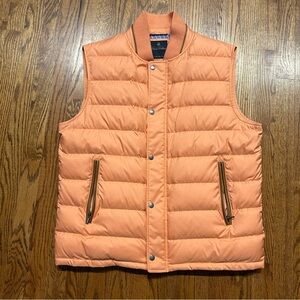 Brooks Brothers Duck Down Vest Creamsicle Linen Lined Sz Large Full Zip Buttons